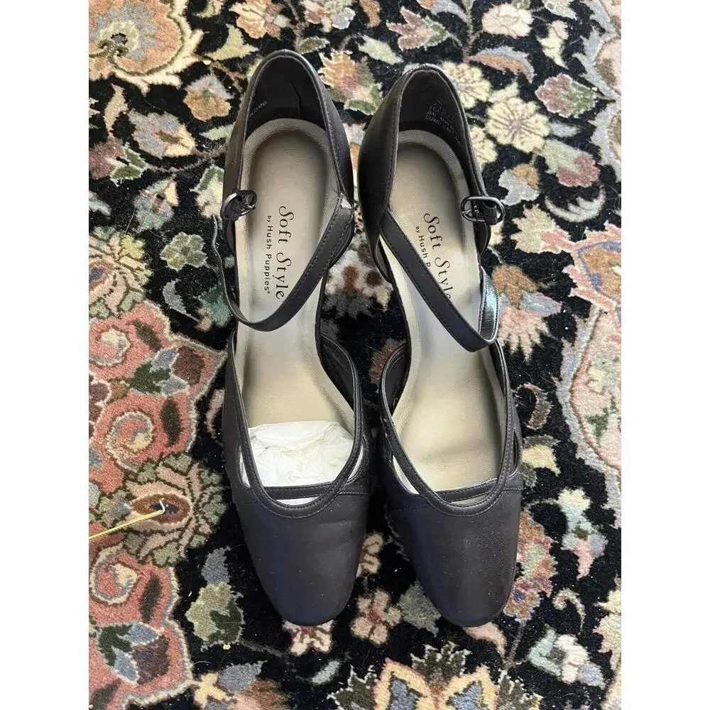 Soft Style By Hush Puppies Womens Size 7 Black Ankle Strap Comfort Focused Pumps
